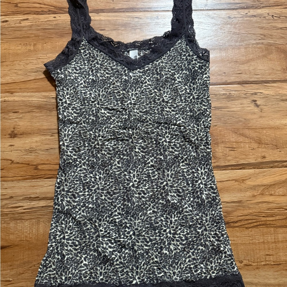 Vintage DKNY Brown and Cream Lace-Trim Leopard Cami